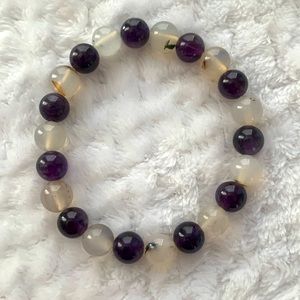 Flower Agate and Amethyst Crystal Gem Bracelet 2”